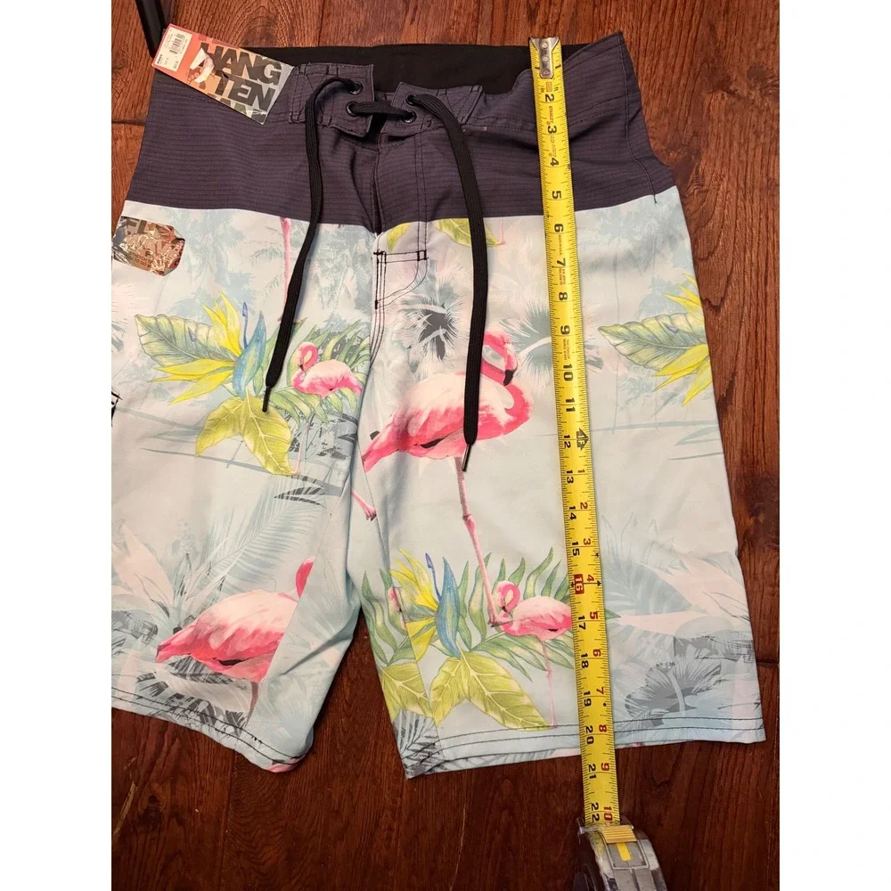 Hang Ten Mens Flamingo Tropical Board Shorts Blue‎ Grey Swim Trunks Size 30 NWT